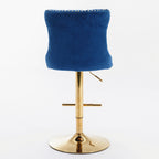 A&A Furniture,Golden Swivel Velvet Barstools Adjusatble Seat Height from 25-33 Inch, Modern Upholstered Bar Stools with Backs Comfortable Tufted for Home Pub and Kitchen Island,Blue,Set of 2 - Grand Goldman Shop