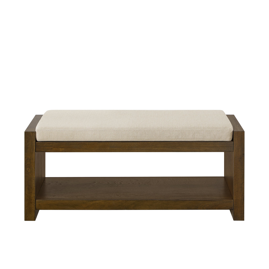 40' Accent Bench with Lower Shelf Shoe Rack, Padded Seating Bench for Living Room, Modern Compact Bed End Bench with Storage for Bedroom Seating, Removable Cushion,  40'W-Ivory - Grand Goldman Shop