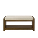 40' Accent Bench with Lower Shelf Shoe Rack, Padded Seating Bench for Living Room, Modern Compact Bed End Bench with Storage for Bedroom Seating, Removable Cushion,  40'W-Ivory - Grand Goldman Shop