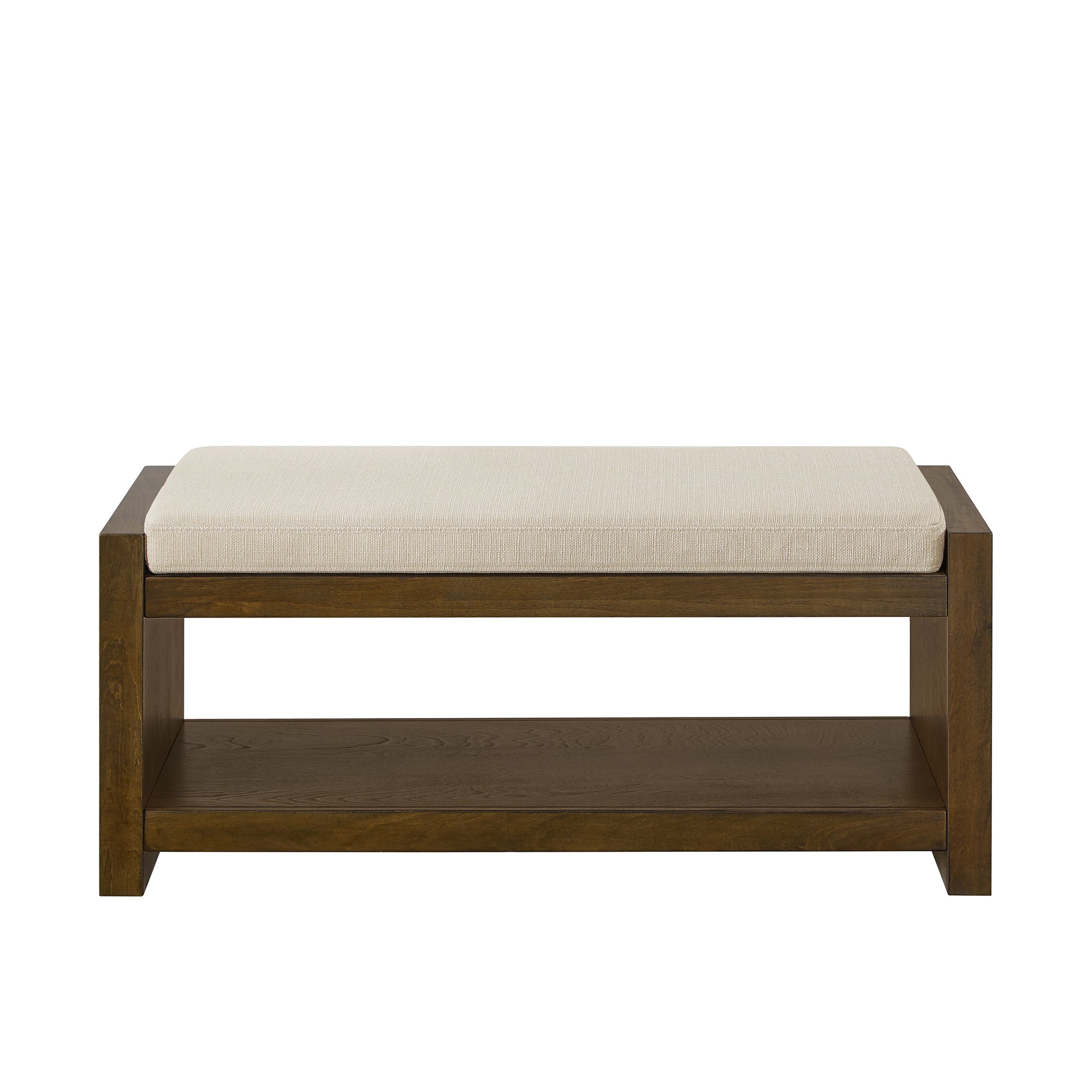 40' Accent Bench with Lower Shelf Shoe Rack, Padded Seating Bench for Living Room, Modern Compact Bed End Bench with Storage for Bedroom Seating, Removable Cushion,  40'W-Ivory - Grand Goldman Shop