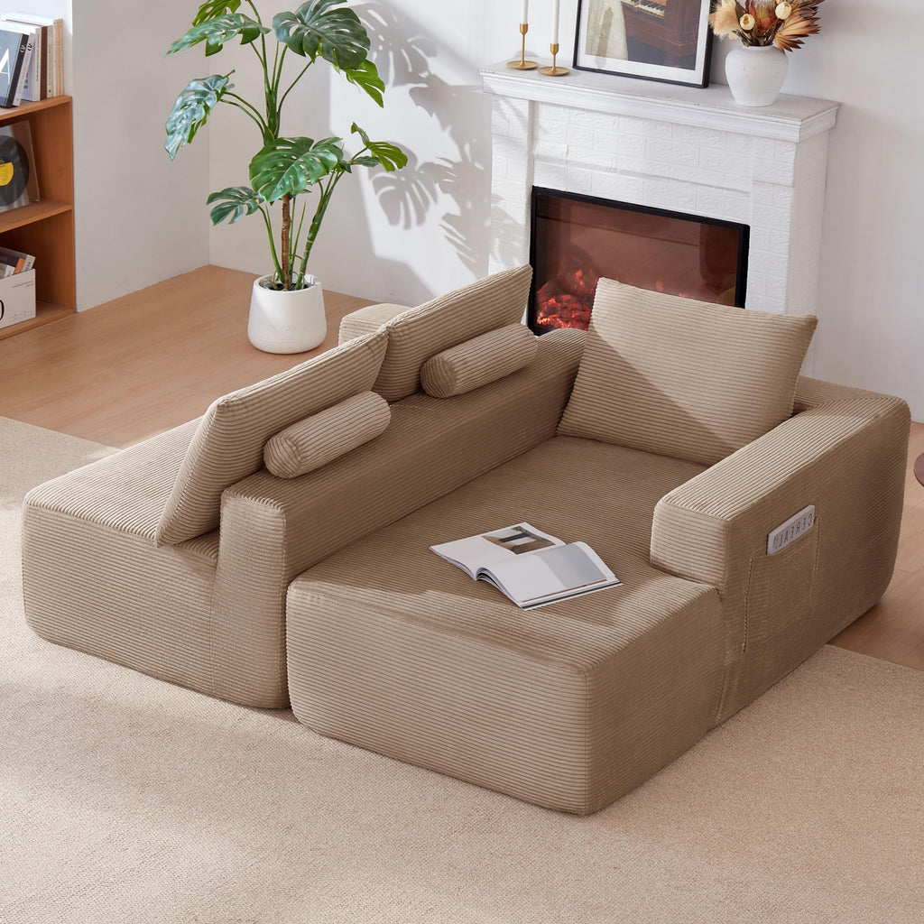 96.9' Cloud Sectional Couch with L-Shape Chaise,Modern Modular Sofa with Deep Seat, Upholstered Couches for Living Room Bedroom,No Assembly Required, (Corduroy Fabric),Camel,Right - Grand Goldman Shop