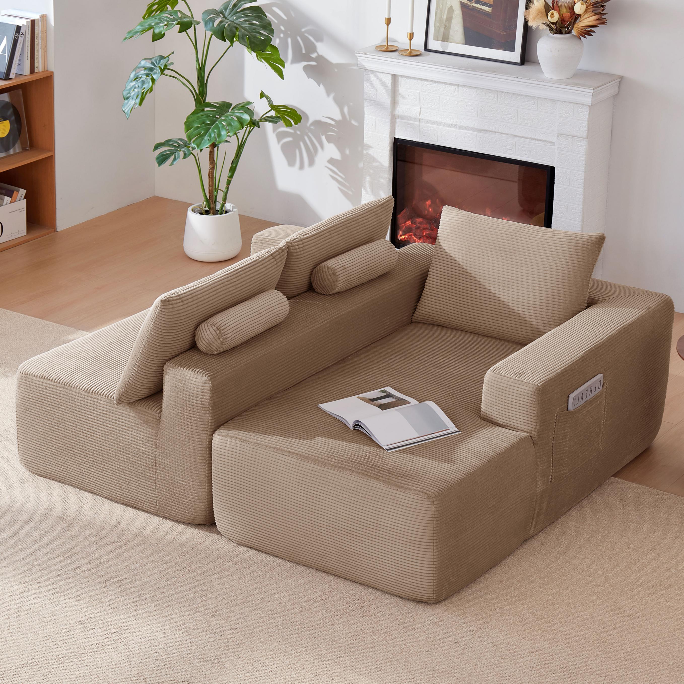 96.9' Cloud Sectional Couch with L-Shape Chaise,Modern Modular Sofa with Deep Seat, Upholstered Couches for Living Room Bedroom,No Assembly Required, (Corduroy Fabric),Camel,Right - Grand Goldman Shop