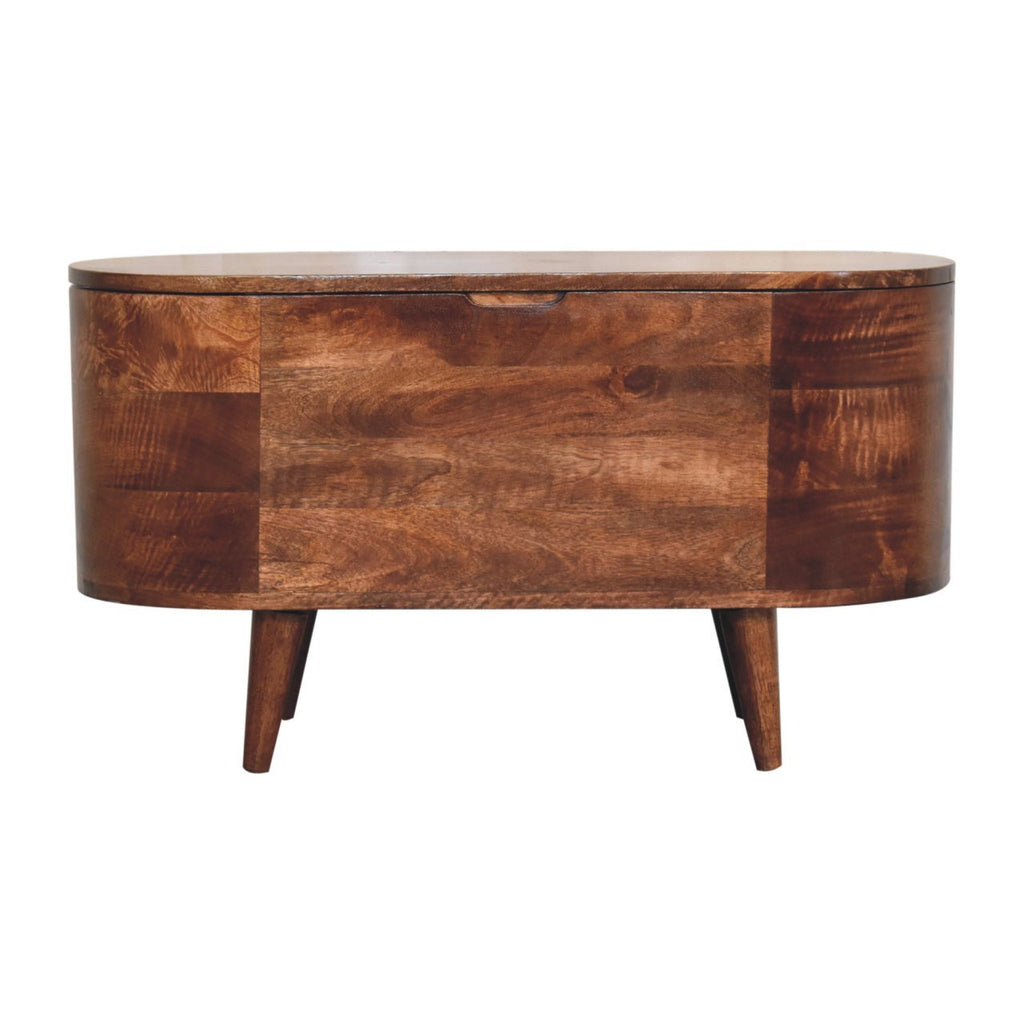 Solid Wood Honey Caramel Rounded Lid-Up Blanket Box, Nordic Legs, Brown - Grand Goldman Shop