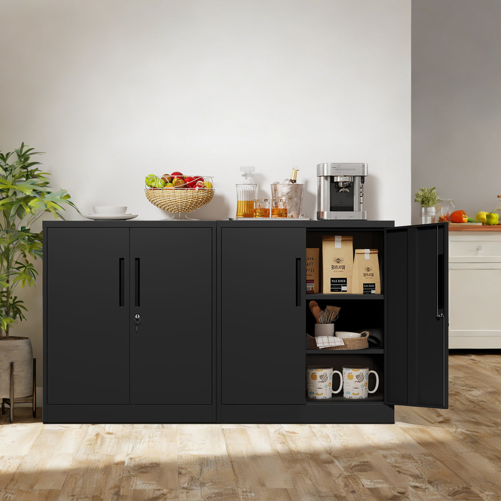 Black Heavy Duty Metal Storage Cabinet with Lock, 2-Door File Cabinet with 2 Adjustable Shelves for Home, Office, Garage (35.