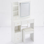29.2' Small Size Left Drawer Desktop Vanity Table + Cushioned Stool, 2 AC+2 USB Power Station, Hair dryer bracket, Extra Large Touch Control Sliding LED Mirror, Tri-color Switching, Brightness Adjust - Grand Goldman Shop