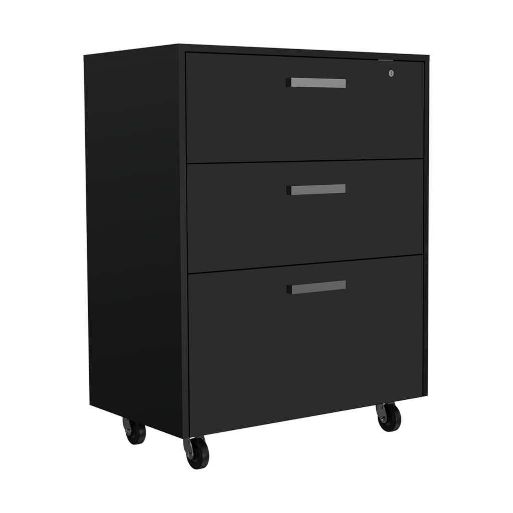 3 Drawers Storage Cabinet with Casters Lions Office, Black Wengue Finish - Grand Goldman