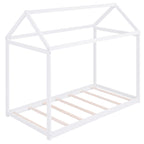 Twin Size Wooden House Bed in White with Pine Wood and MDF Construction, 78.3''L x 42.5''W x 70.3''H - Grand Goldman Shop