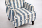 Upholstered Accent Chair, Vintage Armchair with Blue and White Striped Linen Fabric and Nailhead Trim for Living Room - Grand Goldman Shop