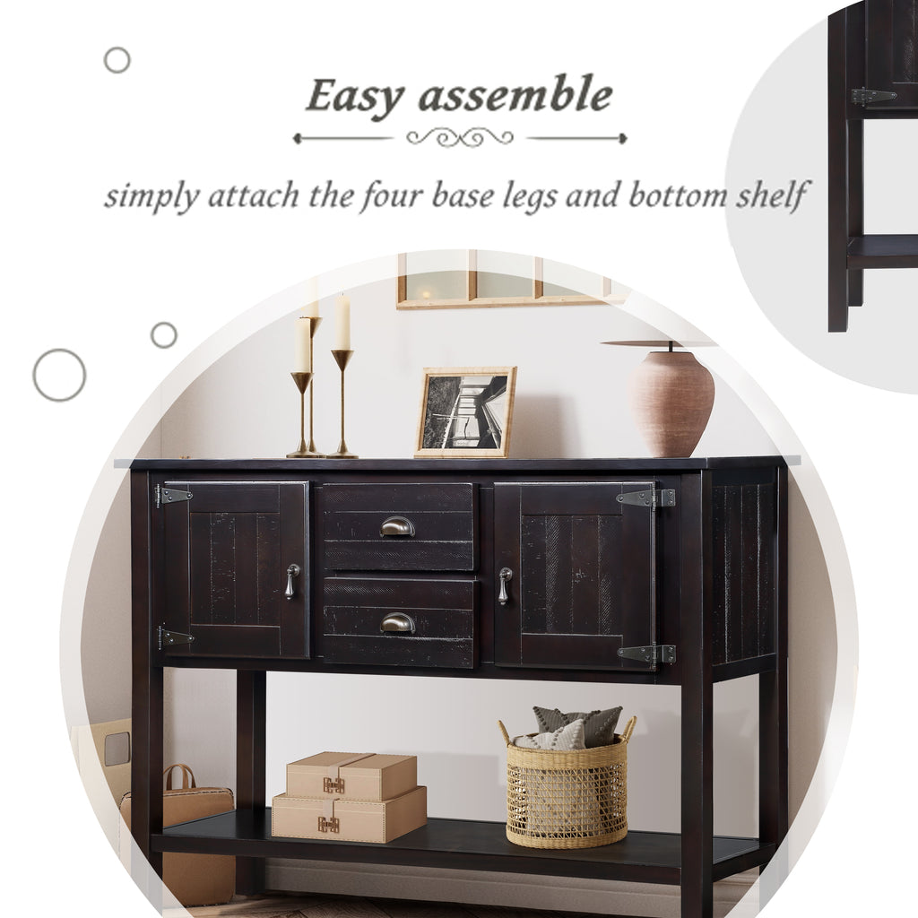 48'' Solid Wood Sideboard Console Table with 2 Drawers and Cabinets and Bottom Shelf, Retro Style Storage Dining Buffet Server Cabinet for Living Room Kitchen Dining Room (Espresso - Grand Goldman Shop