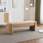 Elegant Simple Long Ottoman Bench in Light Camel with Wooden Frame and Polyester Upholstery, 61.25 x 19.75 x 19.25 inches - Grand Goldman Shop