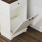 10 Gallon Tilt Out Trash Cabinet Freestanding Trash Bin Cabinet Wood Garbage Recycling Cabinet with Drawer Pet Proof Trash Can Holder for Kitchen Living Room, Antique White (Not include trash can) - Grand Goldman Shop