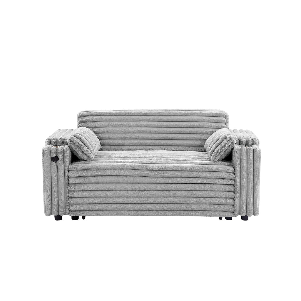 Light Grey Corduroy Sofa Bed with Pull Out  Bed - Grand Goldman Shop