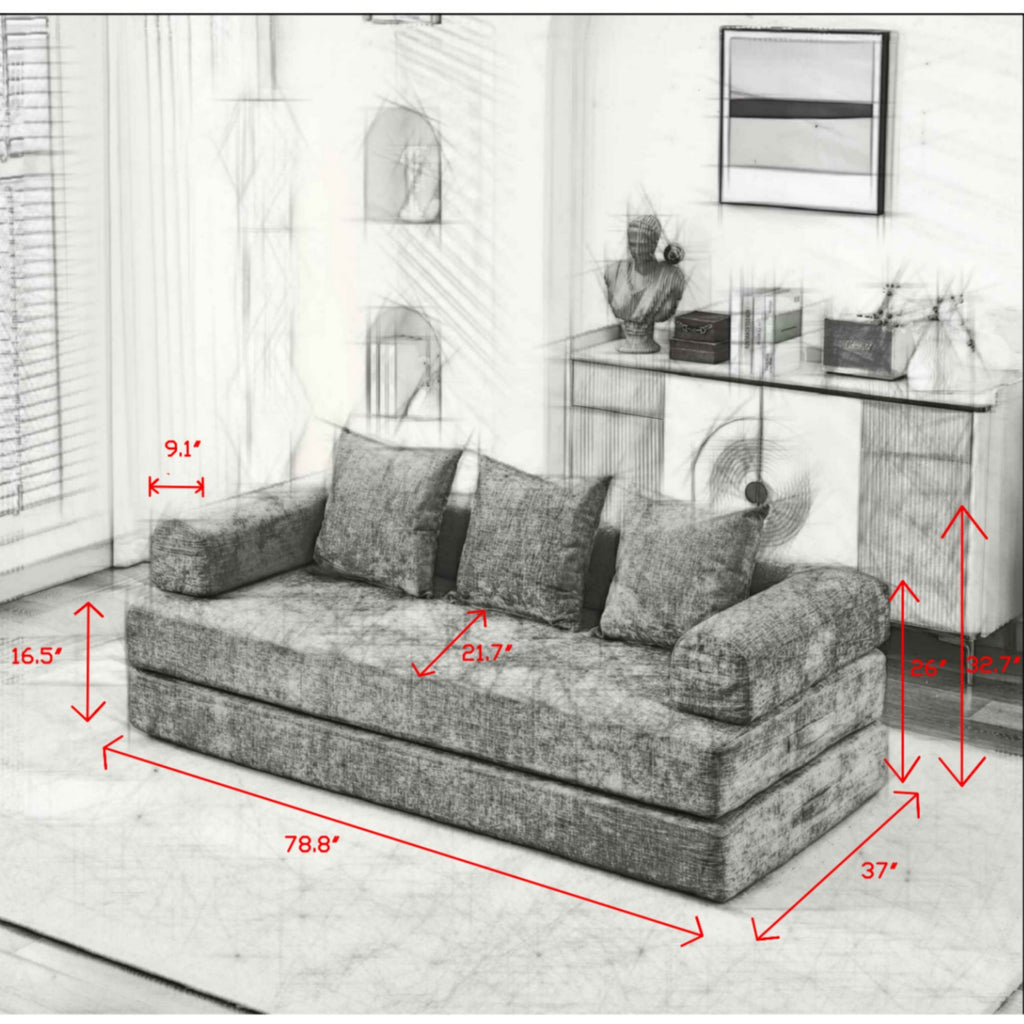 Comfy Convertible Folding Mattress Couch, Floor Sofa Bed, Chenille Floor Sofa with Armrest, Floor Sofa Lounge Couch for Living Room Bedroom Lounge Studio-Green - Grand Goldman Shop