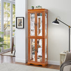 Lighted Glass Curio Display Cabinet,Display Cabinet,Glass Storage Cabinet Glass Wine cabinet Wood Frame Toy Display for Living Room, Kitchen, Pantry light bulb included OAK - Grand Goldman Shop