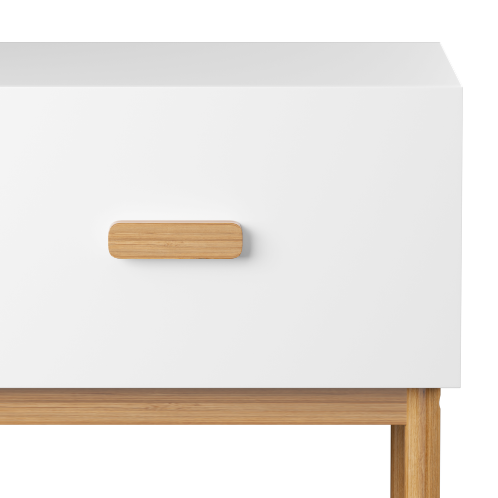 Modern White Nightstand with Drawer and Wood Legs, Minimalist Bedside Table with Handle for Bedroom, Living Room, Apartment - Grand Goldman Shop