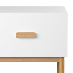 Modern White Nightstand with Drawer and Wood Legs, Minimalist Bedside Table with Handle for Bedroom, Living Room, Apartment - Grand Goldman Shop