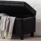 Upholstered tufted button storage bench ,Faux leather entry bench with spindle wooden legs, Bed bench- Black - Grand Goldman Shop
