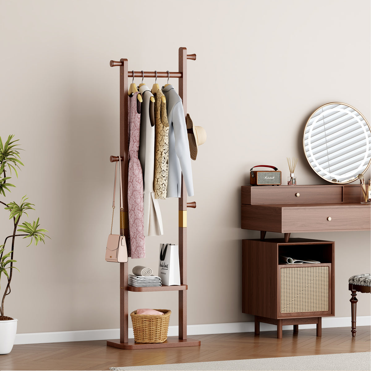 Coat Racks solid wood hanger 23.6* 11*70.8in Solid environmental protection easy to assemble beautiful can be placed in the bedroom/entrance/living room (Walnut) - Grand Goldman Shop
