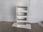 4-Tier Freestanding Bookshelf with 3 Sliding Drawers and 1 Bottom Drawer in White, Engineered Wood | Premium Home Decor - Gra