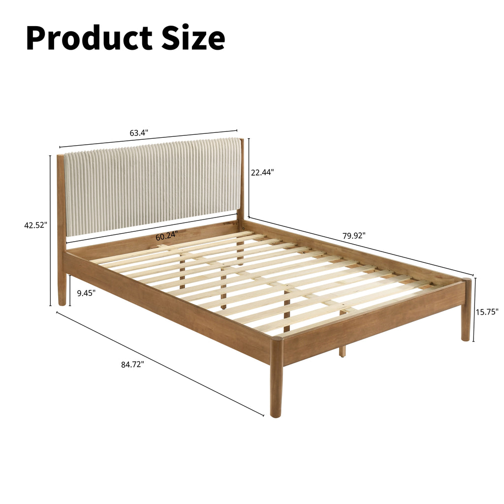Vichy 3-Piece Rubberwood Corduroy Bedroom Set, Platform Bed with Two Nightstands, Queen - Grand Goldman Shop