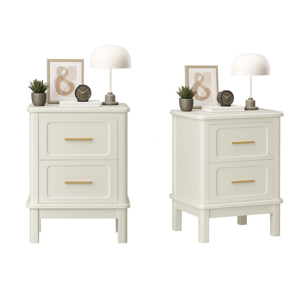 Modern  Nightstand with 2 Drawers, Bedroom Bedside Table with Gold Handles, Sturdy Wood Accent Table for Small Spaces, Living Room, Kids Room & Guest Room-Off White - Grand Goldman Shop