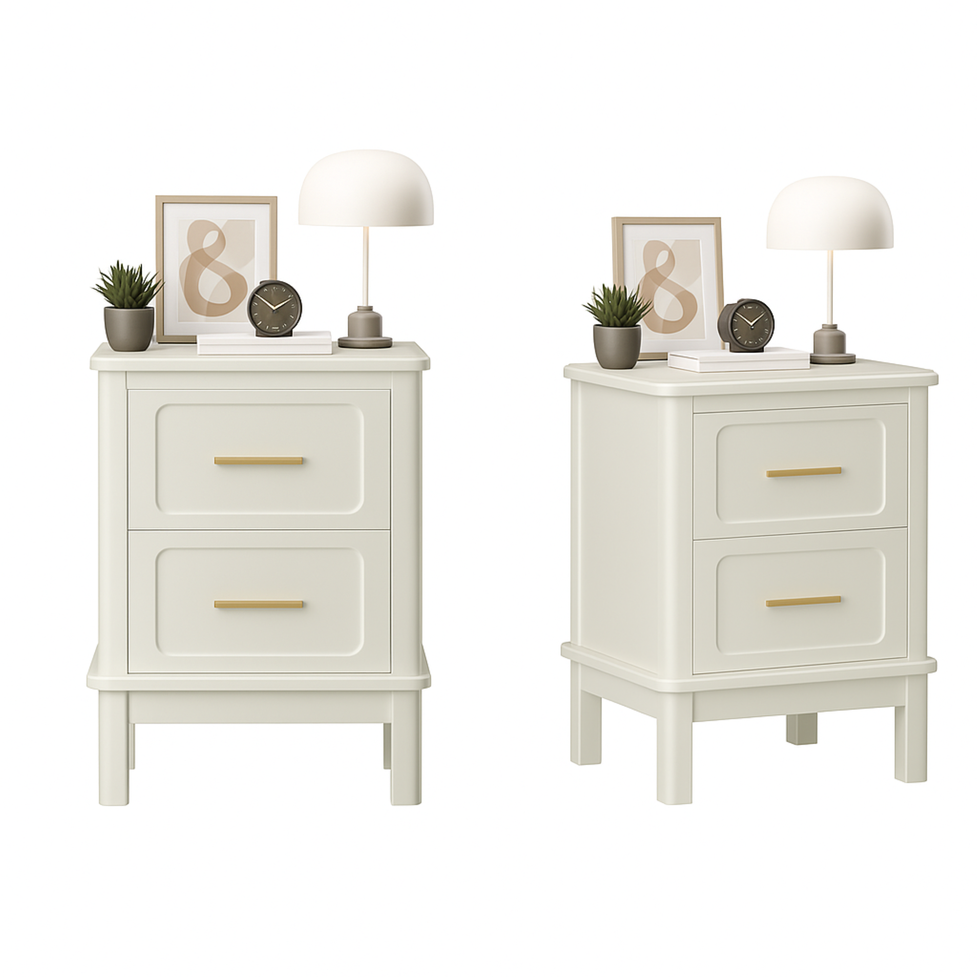 Modern  Nightstand with 2 Drawers, Bedroom Bedside Table with Gold Handles, Sturdy Wood Accent Table for Small Spaces, Living Room, Kids Room & Guest Room-Off White - Grand Goldman Shop