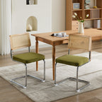Mid Century Modern Dining Chairs Set of 2, Velvet Accent Chairs with Natural Cane Back & Stainless Chrome Base, Famous Breuer Designed Chairs, Upholstered Rattan Kitchen Chairs,Olive-Green - Grand Goldman Shop