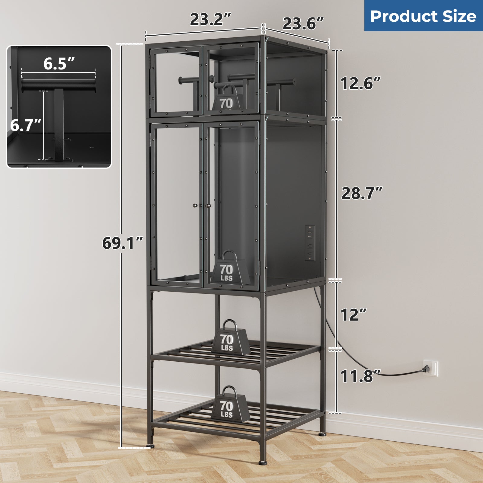 Black 3D Printer Cabinet with Double-Layer Filament Storage, T-Shaped Filament Bar, Noise-Reducing and Dust-Proof Design for Studio or Office Use - Grand Goldman Shop