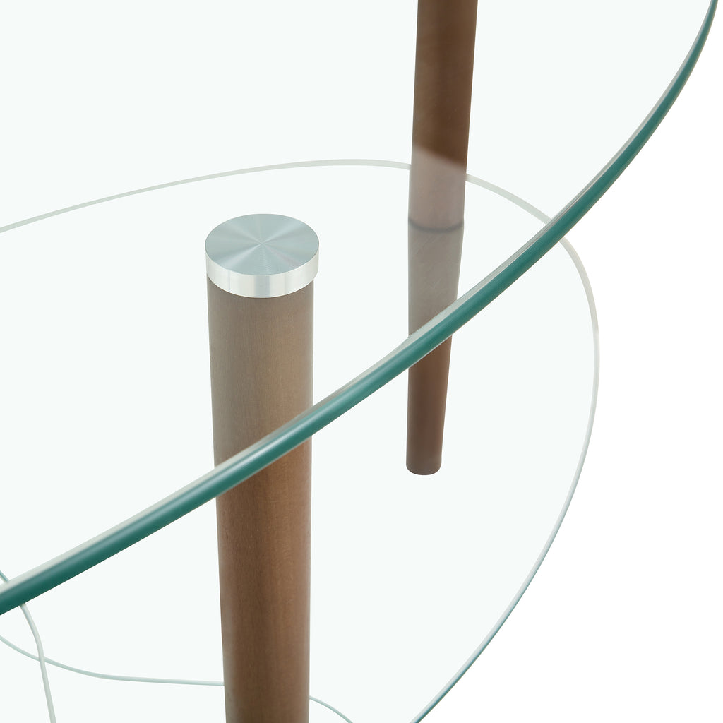 Modern Transparent Oval Glass Coffee Table with Oak Wood Legs, 3-Layer Design for Living Room - Grand Goldman Shop