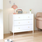 White 4-Drawer Kids Dresser with Antique Brass Pulls, Wooden Storage Cabinet for Nursery or Toddler Bedroom, 35.4' Wide - Grand Goldman Shop