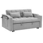 55.51 inch versatile foldable sofa bed in 3 lengths, modern sofa sofa sofa velvet pull-out bed, adjustable back and with USB port and ashtray and swivel phone stand (Grey) - Grand Goldman Shop