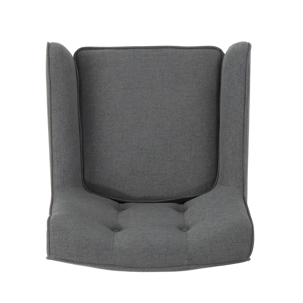 Mid-Century Modern Arm Chair in Charcoal Fabric with Tufted Back and Wooden Legs - Grand Goldman Shop