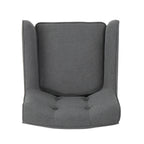 Mid-Century Modern Arm Chair in Charcoal Fabric with Tufted Back and Wooden Legs - Grand Goldman Shop