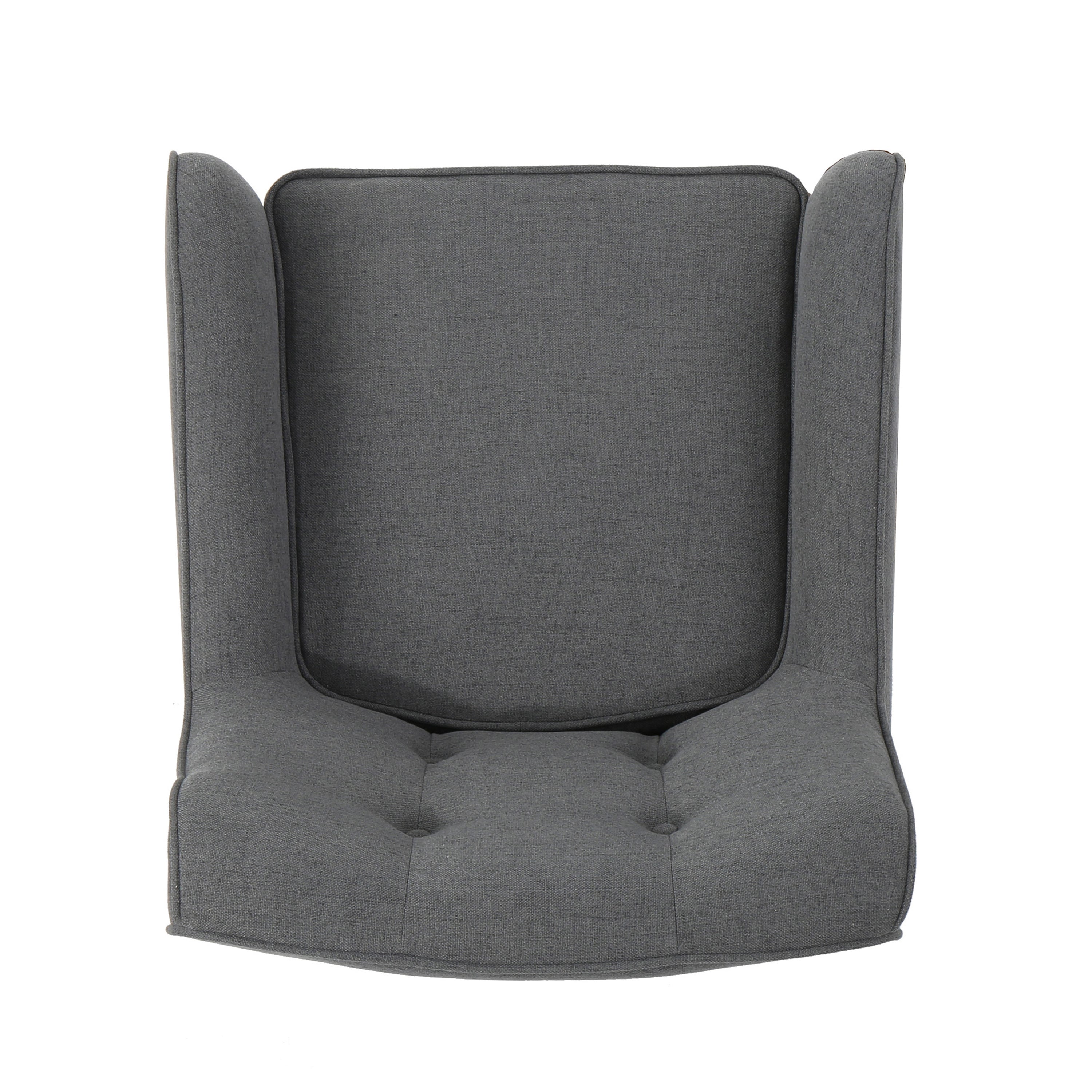 Mid-Century Modern Arm Chair in Charcoal Fabric with Tufted Back and Wooden Legs - Grand Goldman Shop