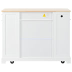 K&K Fluted Kitchen Island with Trash Can Storage Cabinet, Power Outlet, Internal Storage Rack, Rolling Kitchen Islands on 5 Wheels with 3 Drawer, 3 Open Side Racks for 10 Gallon Garbage Bin, White - Grand Goldman Shop