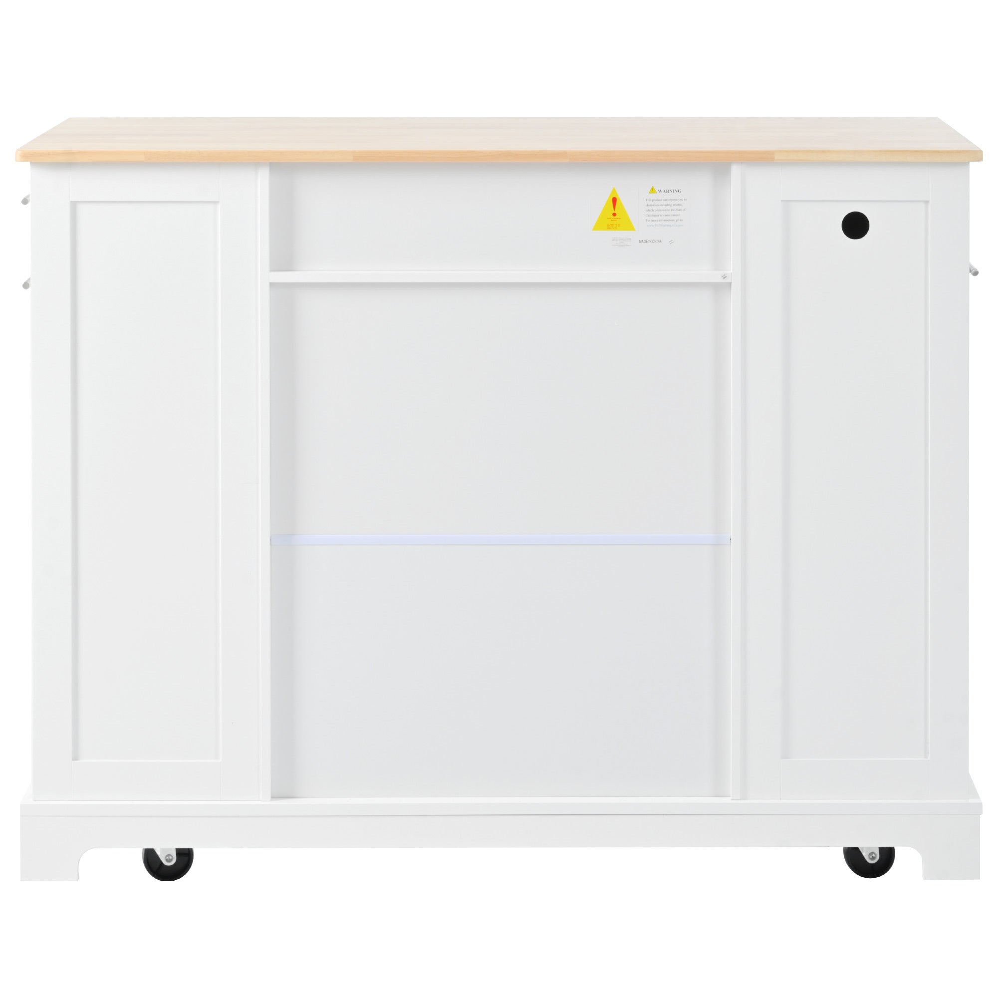 K&K Fluted Kitchen Island with Trash Can Storage Cabinet, Power Outlet, Internal Storage Rack, Rolling Kitchen Islands on 5 Wheels with 3 Drawer, 3 Open Side Racks for 10 Gallon Garbage Bin, White - Grand Goldman Shop