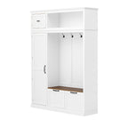 3-in-1 Hall Tree with Overhead Storage Cabinet, 3 Adjustable Side Shelves, 4 Heavy-Duty Hooks, 2 Spacious Drawers, Grooved Back Panel Design, Contrasting Seat Bench, Multifunctional Entryway Organizer - Grand Goldman Shop