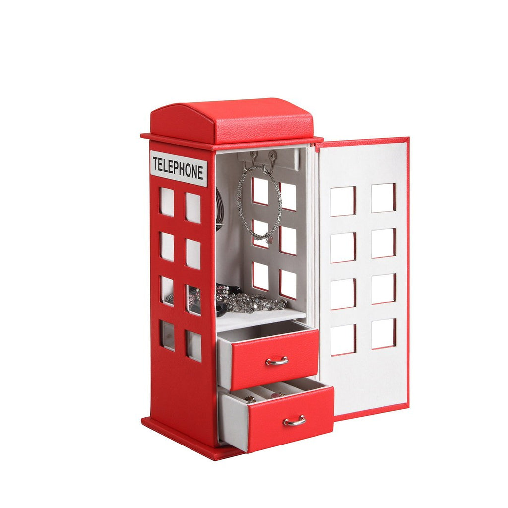 11.5' Tall Leather Jewelry Box, British Telephone Design, Red - Grand Goldman Shop