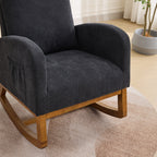 27.2'W Rocking Chair for Nursery, Polyester Glider Chair with High Back and Side Pocket, Rocking Accent Armchair with Rubber Wood Legs for Living Room/Bedroom.Black - Grand Goldman Shop