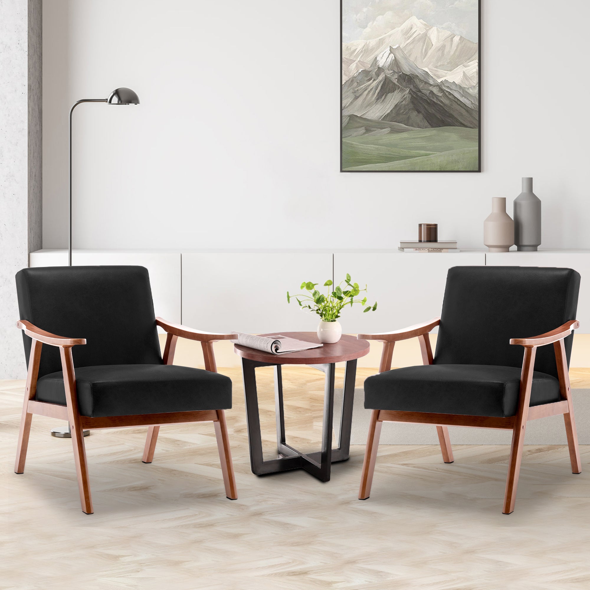 Mid-Century Modern Wingback Accent Chair with Solid Wood Frame and Extra-Thick Backrest – Lounge Chair for Living Room, Bedroom, or Reading Room - Grand Goldman Shop