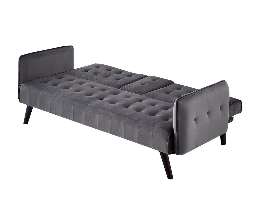 72' Velvet Convertible Sofa Bed with Cup Holders, Tufted Folding Futon Sleeper Couch, Mid-Century Modern 3 Seater for Small Spaces, 72' L x 34.6' D x 31' H, Dark Grey - Grand Goldman Shop