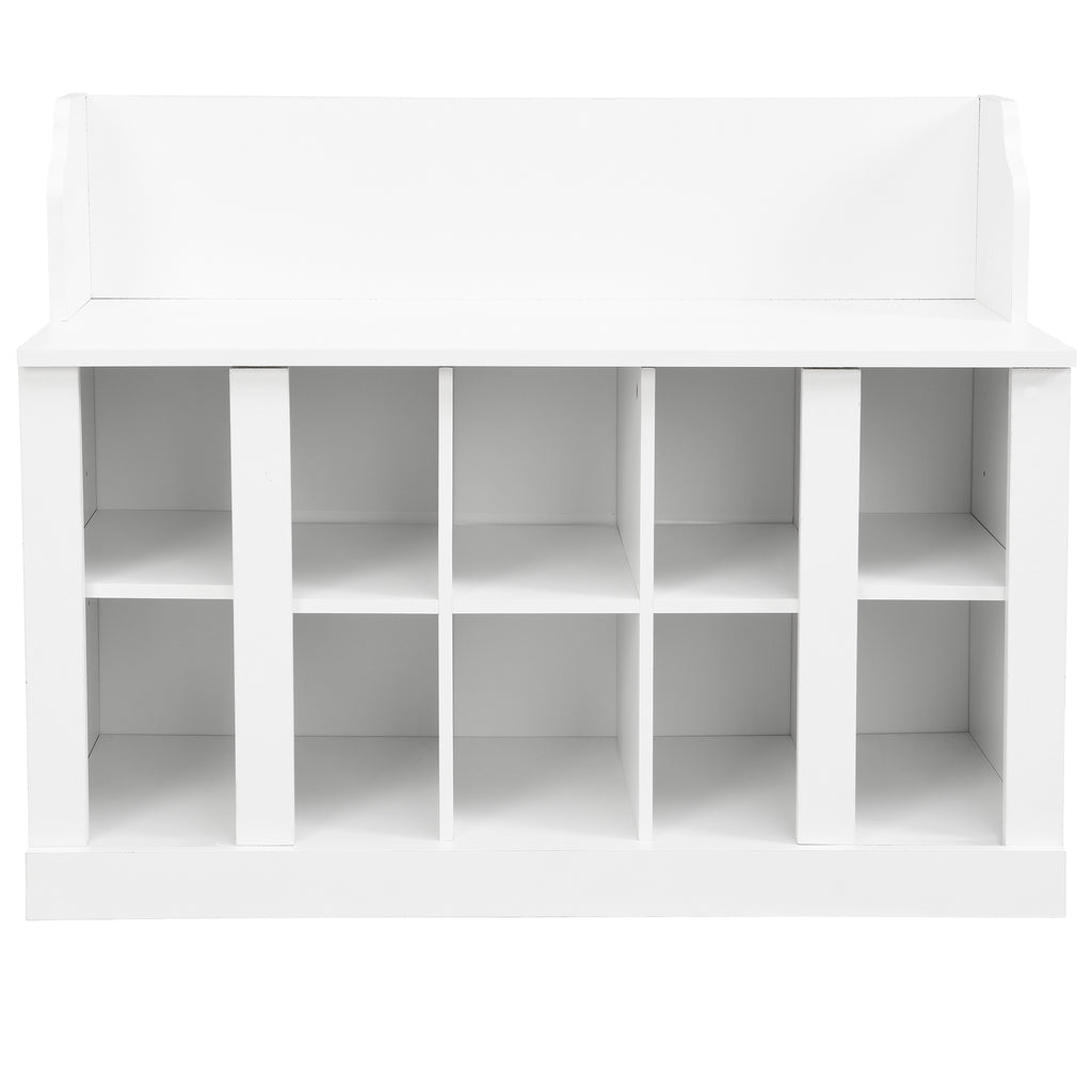 ON-TREND Shoe Storage Bench with Shelves and 4 Hooks, Elegant Hall Tree with Wall Mounted Coat Rack, Entryway Organizer For Hallway, Foyer, Mudroom, White - Grand Goldman Shop
