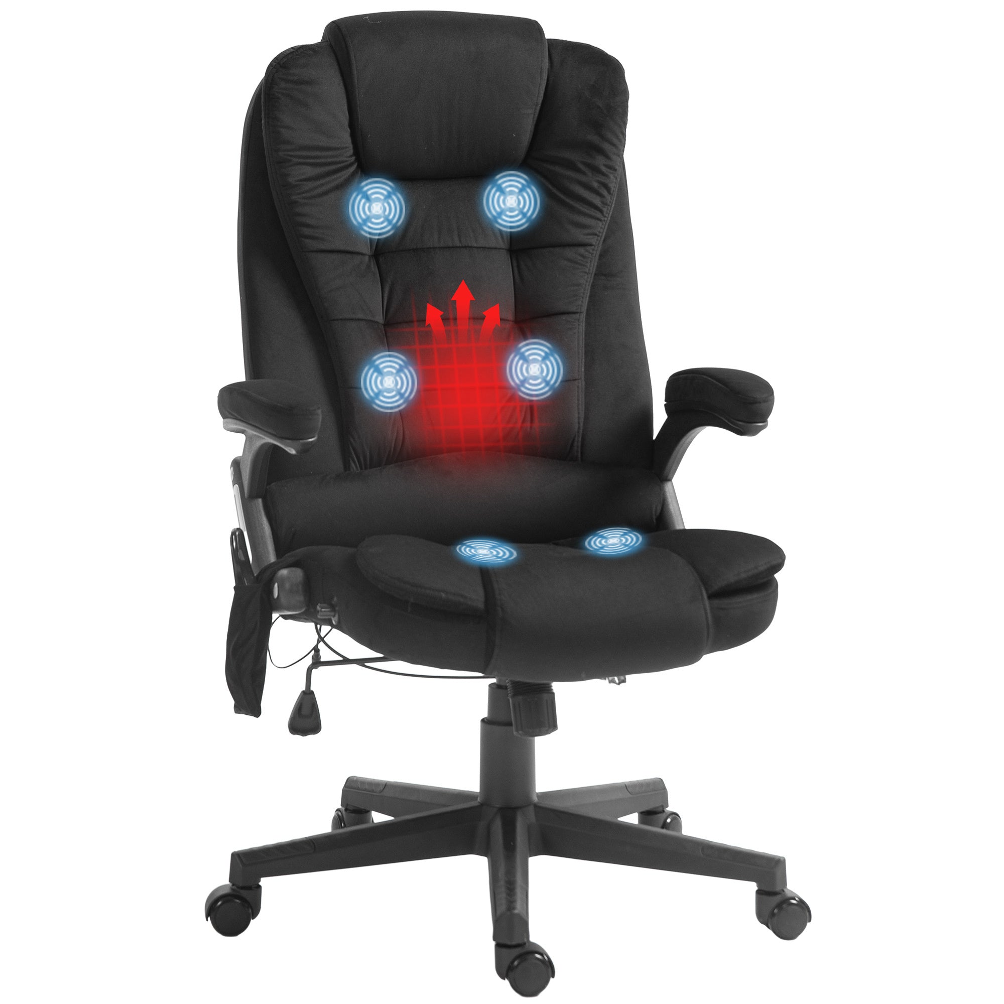 HOMCOM 6 Point Vibrating Massage Office Chair with Heat, Velvet High Back Executive Office Chair with Reclining Backrest, Pad