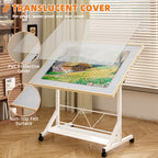Stylish (WHITE) Wooden 1500 Piece Puzzle Table with Drawer, 35'*27.17' Adjustable Puzzle Table, 360° Tilting Puzzle Table wit