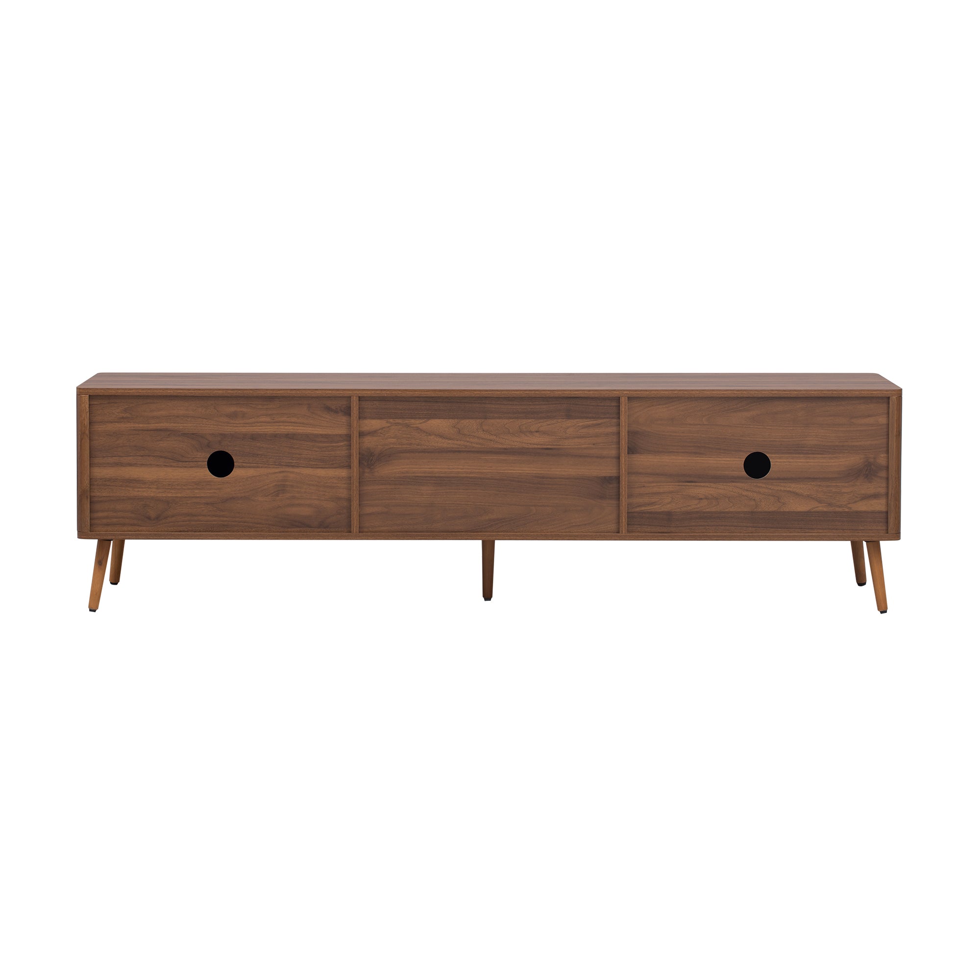 Mid Century TV Stand with 2 Drawers, Media Console Table for TVs up to 80'', Walnut Finish Solid Wood and MDF Entertainment Center for Living Room, Bedroom, Home Theatre - Grand Goldman Shop