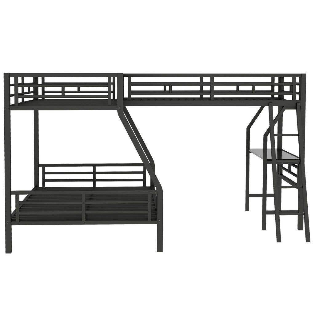 Twin over Full Bunk Bed with Loft and Desk, Metal Black, L-Shaped Design for 3 Sleepers - Grand Goldman Shop