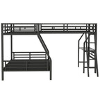 Twin over Full Bunk Bed with Loft and Desk, Metal Black, L-Shaped Design for 3 Sleepers - Grand Goldman Shop