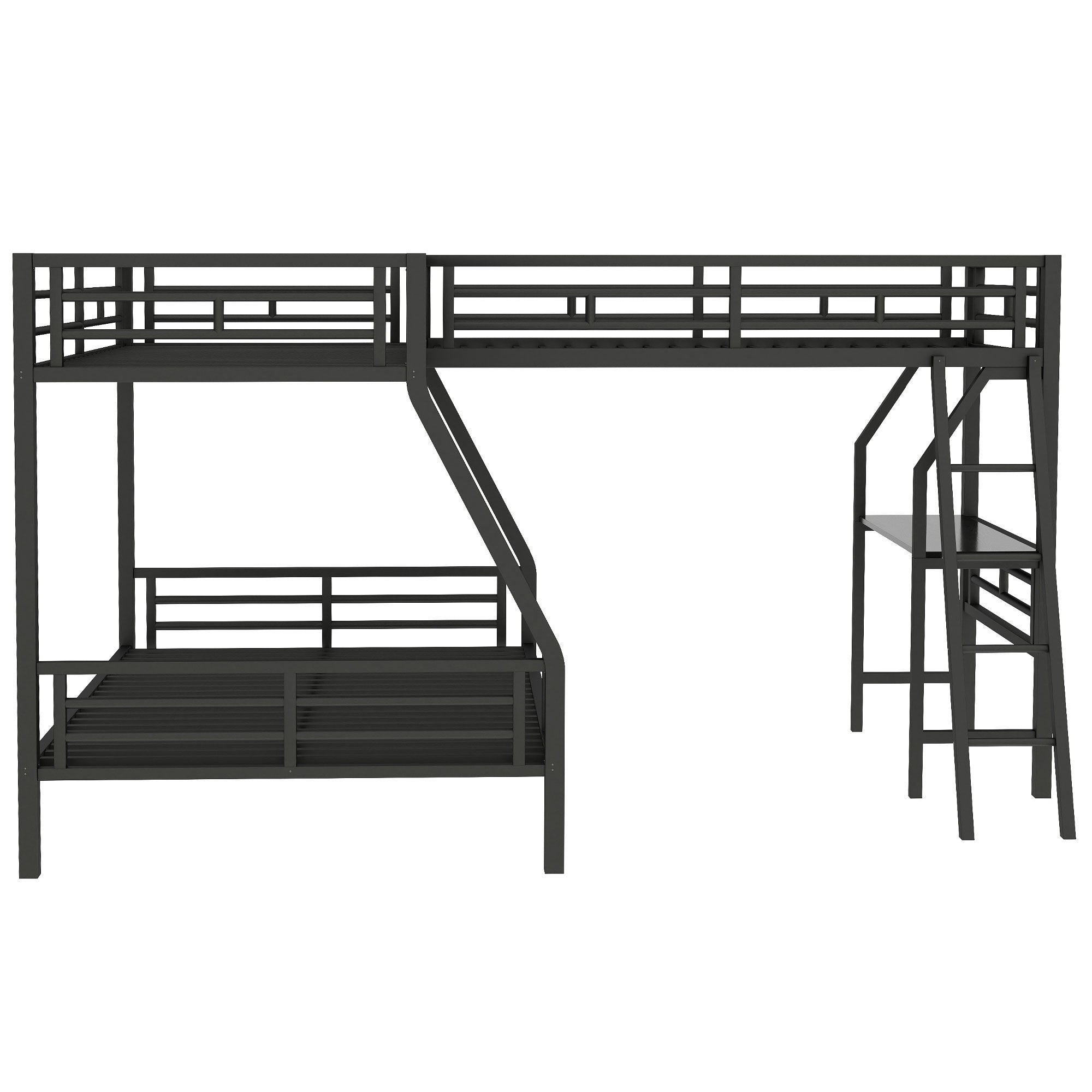 Twin over Full Bunk Bed with Loft and Desk, Metal Black, L-Shaped Design for 3 Sleepers - Grand Goldman Shop