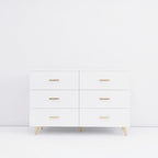 High Glossy Surface 6 Drawers Chest of Drawer with Golden Handle and Golden Steel Legs White Color Vanity - Grand Goldman Shop
