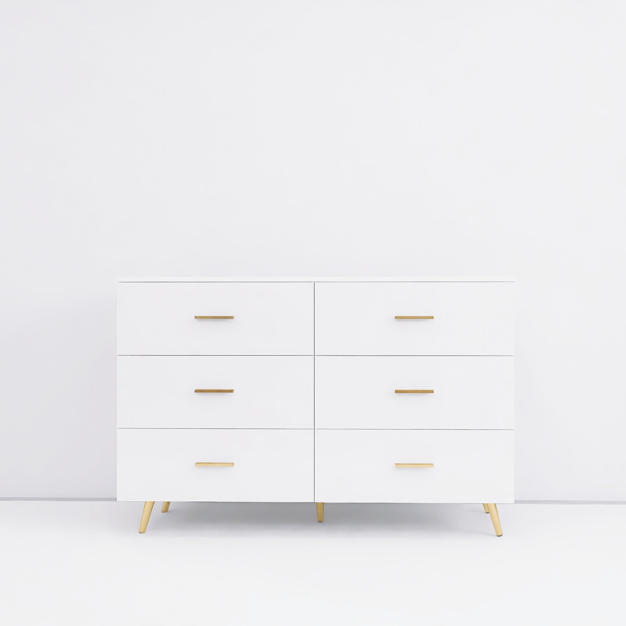 High Glossy Surface 6 Drawers Chest of Drawer with Golden Handle and Golden Steel Legs White Color Vanity - Grand Goldman Shop